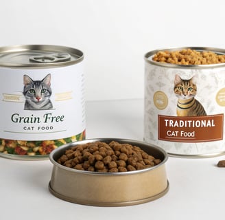 Side-by-side comparison of grain-free and traditional cat food options.