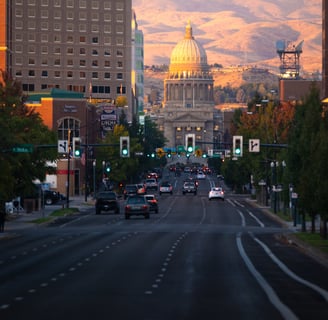 Main avenue in the capital city facing the Idaho capital building.