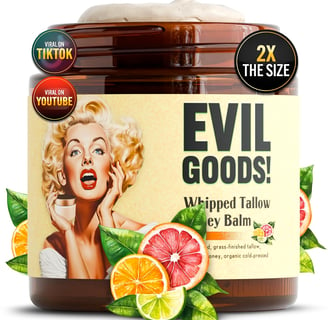 a jar of evil goodies with a woman's face and a bottle of