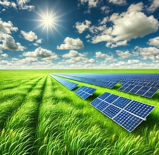 prairie avec panneaux photovoltaïques