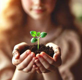 Green plant presented by a young child
