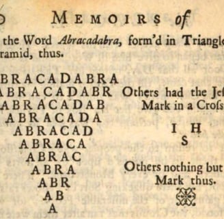 Depiction of a triangular ‘abracadabra’ in Defoe’s Journal of the Plague Year (1722)