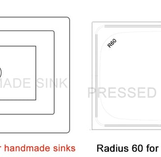 the different radius for handmade and pressed stainless steel sinks
