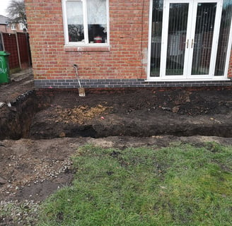 Billy Haugh Construction started work on 07/02/2023, with the foundations at the rear of the house.