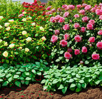 A visual representation of a garden split in half, one side thriving with lush, healthy roses