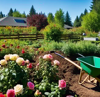 t iA rose garden surrounded by lush greenery and blooming flowers