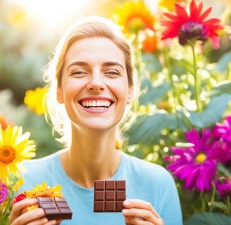 a woman holding a chocolate bar in her hands