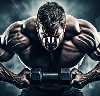 a man with a muscular body and a dumbbleach