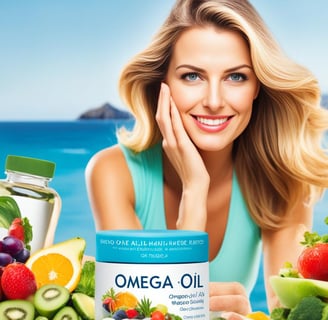 a woman with a bottle of omega oil