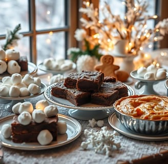 a table with a variety of desserts and desserts