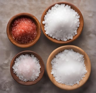 three bowls of salt crystals and salt crystals