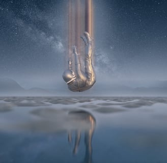 a person in a space suit falling to earth