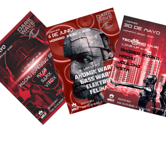 3 carteles de ejemplos de trabajos de diseño gráfico