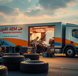 بنشر متنقل الكويت تبديل اطارات , تبديل بطاريات تواير ٢٤ ساعة بنجرجي الكويت
