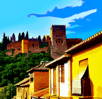 a castle like building with a castle in the background