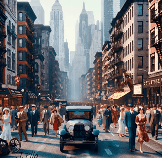 a painting of a city street scene with a car