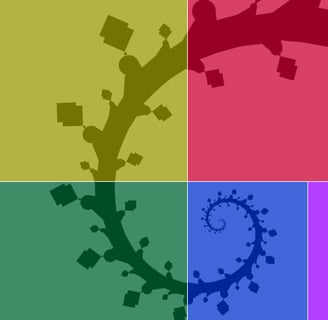 Graphic: close-up of the yellow section of the Theories of Care logo, highlighting a medium-sized vine along the top left.