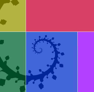 Graphic: A close-up of the blue section of the Theories of Care logo, containing a counterclockwise vine spiraling inward.