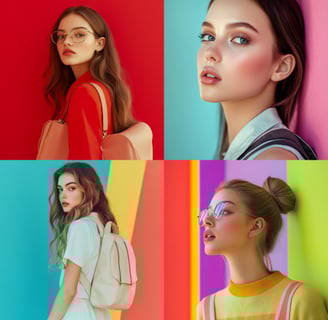 back to school a woman with backpack on a colorful background