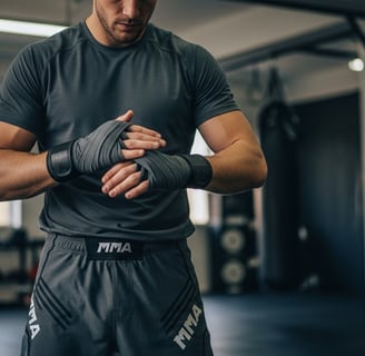 a man in a black shirt and a boxing gloves