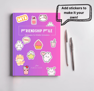 Pink Friendship File Keepsake for Middle Schoolers book cover with stickers