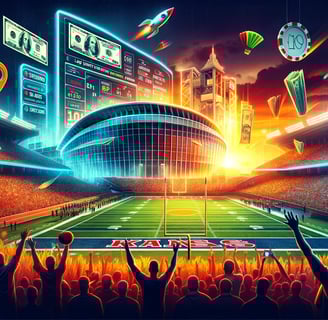 Vibrant Kansas stadium and betting interface scene.
