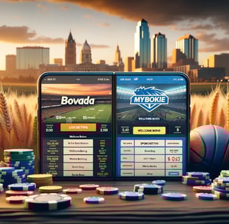 The photorealistic image showcasing a head-to-head comparison between Bovada and MyBookie