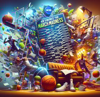 Dynamic and colorful hero image showcasing the excitement of NCAA March Madness 2024