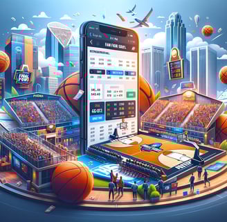  NCAA Men's Final Four 2024 blog, showcasing a basketball court, excited fans, Phoenix skyline