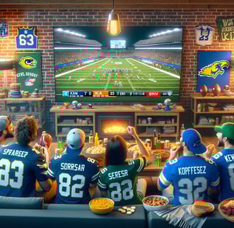 group of friends in Kansas watching a Thursday Night Football game together.