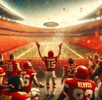 an iconic moment of celebration at Arrowhead Stadium, filled with the Chiefs' triumph and unity