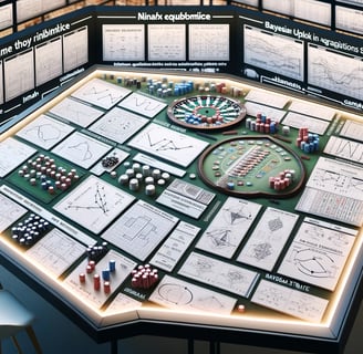 Various game theory models and strategies used in gambling, featuring diagrams and charts of concept