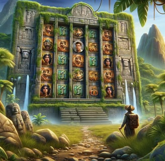 Slot game Gonzo's Quest with Gonzo in South American jungles and ancient temples.