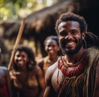 a man with a beard and a beard, smiling and wearing a native american indian