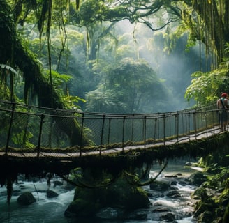 a bridge with a person walking across a bridge