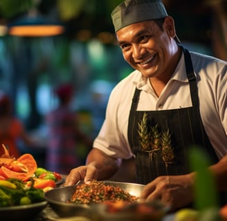 a man in a chef's apron and hat