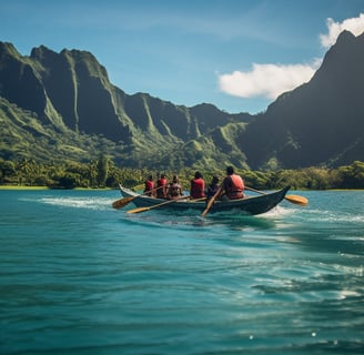 a group of people in a boat on a lake