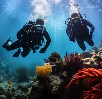 two divers in scuba gear in the water