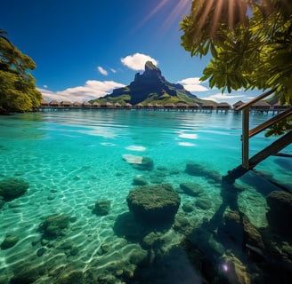 rocks under clear turquoise waters