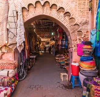 morocco a narrow alleyway with a variety of colorful fabrics and fabrics