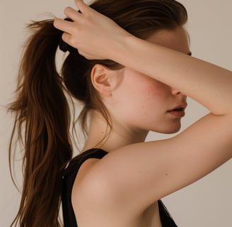 a woman with a ponytail in her hair