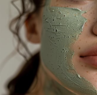 a woman with a green face mask on