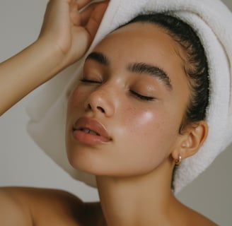 a woman with a towel on her head