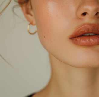 a woman with a black top and gold hoop earrings
