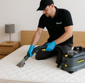 Agent Clean'G en train de nettoyer un matelas à Rennes