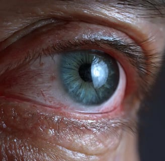 Close-up (macrophotograph) of a blue eye belonging to an adult male.