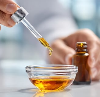 conta gotas pingando cuidadosamente uma gota de óleo essencial para ser diluida