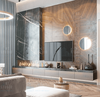 Interior 3D visualization of modern living room