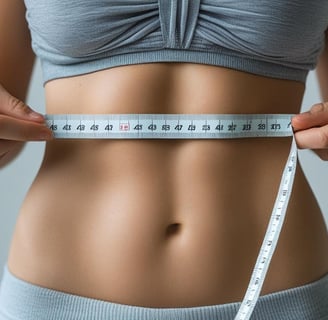 Person measuring waist with tape measure showing weight loss progress