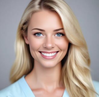 A realistic dental model displaying a full set of teeth fitted with orthodontic braces. The model is placed against a plain background, highlighting the intricate details of the braces and the gums.